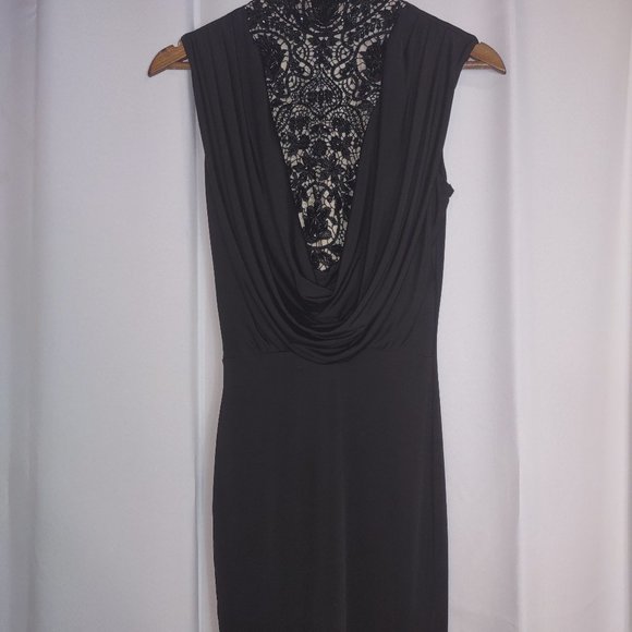 VA VA VOOM Black spandex dress with beaded lace on neck and chest size S - Picture 5 of 8